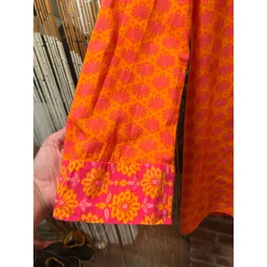 ZARA Boho Printed Tunic Beach Cover Up Mini Dress Orange Fuchsia Cotton S thumbnail 6