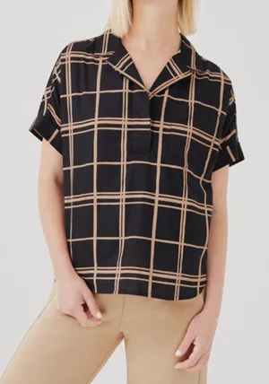 Pact 100% Organic Cotton Black Window Pane Sunset Light Gauze Popover Top Medium thumbnail 1