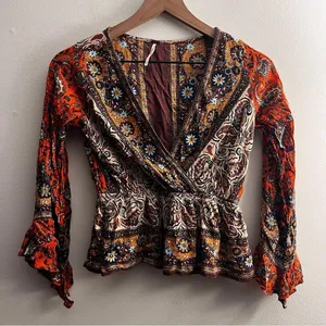 Free People Rosalie Wrap Top long sleeve asymmetric indie hippie festival floral thumbnail 2
