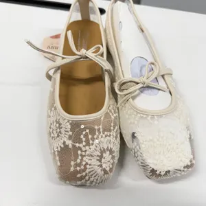 Susanny‎ Airy Lace White Ballerina Flats Square Toe Mary Jane Mesh Sequins 6.5 thumbnail 8