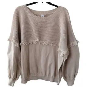 Grace+Karma size L loose fit fringe tan sweater thumbnail 2