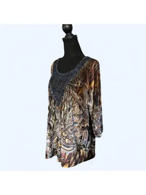 Vintage boho fairy velvet paisley rhinestone tunic top Size Medium 💗 thumbnail 4