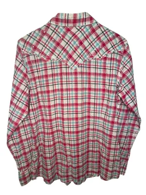 Ariat Fitted Pink White And Blue Fitted Plaid Western Snap Shirt W/Rhinestones thumbnail 5