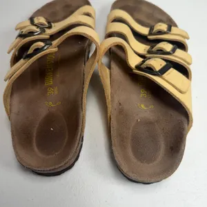 Birkenstock 39 8 Sandals Florida Leather Yellow Triple Strap Slide Germany thumbnail 7