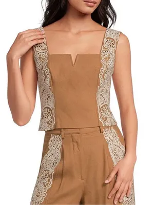Ciebon Tan Lace-Trim Tank Top thumbnail 1