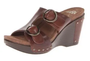 Dansko Womens 7 Fern Leather Platform Wedge Buckle Sandals Shoes thumbnail 1