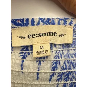 ee:some Blue White Botanical Fern Print Tiered Ruffle Maxi Skirt Dress‎ Smocked thumbnail 7