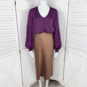 Mi Ami Francesca’s Satin Animal Print High Waist Midi Slip Skirt‎ Brown Small thumbnail 2