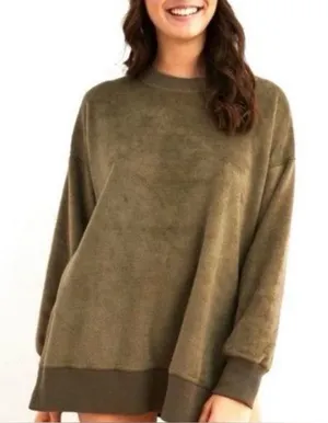 Aerie Size M Oversized Brushed Fleece Olive Green Pullover Tunic Sweatshirt thumbnail 1