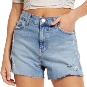 BDG Urban Outfitters- A-Line Raw Hem Light Wash Distressed Denim Shorts- Size 26 thumbnail 1