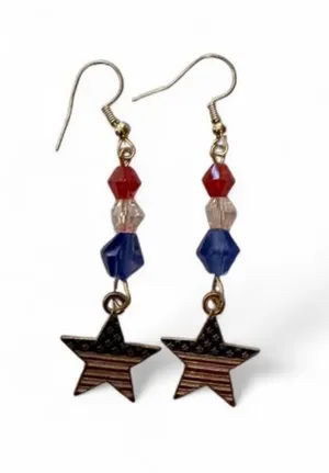 Handmade Red White Blue Crystal American Flag Star Earrings thumbnail 1