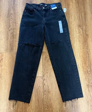 NEW Old Navy OG Loose High Rise Black‎ Raw Hem Straight Leg Jeans Womens 10 thumbnail 1
