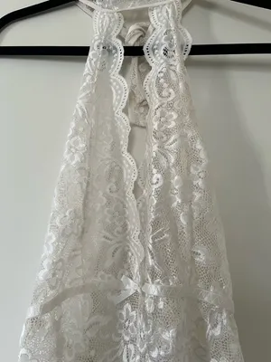 White Floral Lace Halter Bodysuit Small Bridal Lingerie Romantic Coquette thumbnail 2