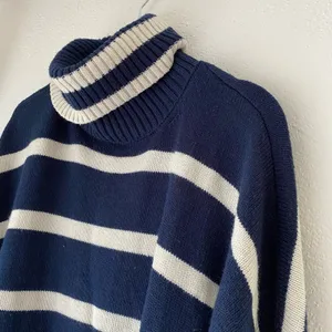 Topshop Oversized Striped Turtleneck Sweater Navy Cream Size Small thumbnail 2
