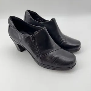 Clarks Bendables Booties Womens‎ 7M Black Leather Side Zip Block Heel Comfort thumbnail 4