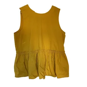 Ann‎ Taylor brignt yellow sleeveless top ruffle women's size large cotton FLAW thumbnail 2