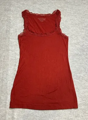 Y2K Banana Republic Womens Small Rust Red Lace Trim Cotton Stretch‎ Tank Top EUC thumbnail 1