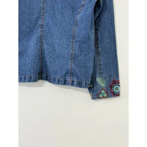 Women’s Aztec Embroidered Denim Jacket Boho Western Floral Pocket Size S thumbnail 9