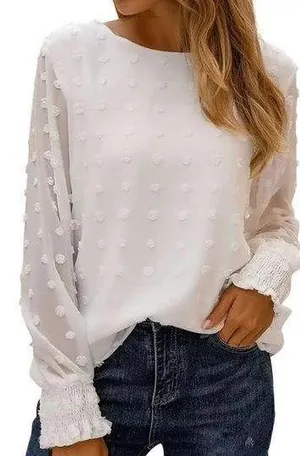 Satin sheer white with fabric pok a dots . thumbnail 1