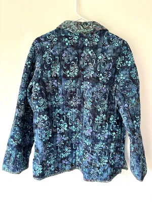 Blue Floral Quilted Reversible Button Front Jacket Vintage Inspired Grandmacore thumbnail 8