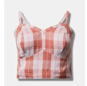 Torrid Women's Plus 2 2x Orange Seersucker Sleeveles Bralette Gingham Print tank thumbnail 2
