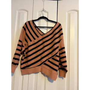 WE THE FREE Striped V Neck Sweater Pink Black‎ Asymmetrical Size L thumbnail 3