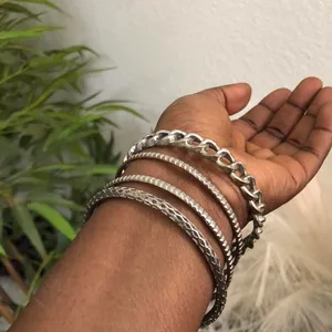 Silver tone grunge punk metal gothic whimygoth biker chain bracelet bangles jewelry for layering thumbnail 1