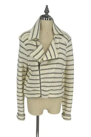 Anthropologie Bishop +‎ Young | Long Sleeve Tweed Cropped Stripped Jacket - Lg thumbnail 1