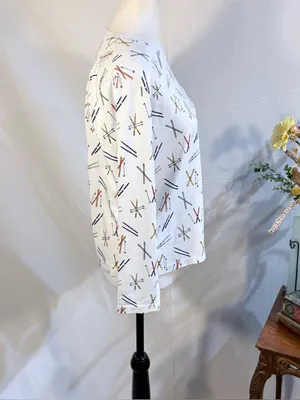 💥LAKE Pajamas Pima Cotton Long Sleeve Ski Print Pajama Top (ONLY) White Sz S💛 thumbnail 7