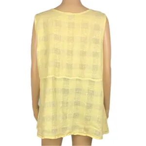 FLAX 100% Linen Yellow Woven Windowpane Check Tank Top Lagenlook Medium FLAW thumbnail 9