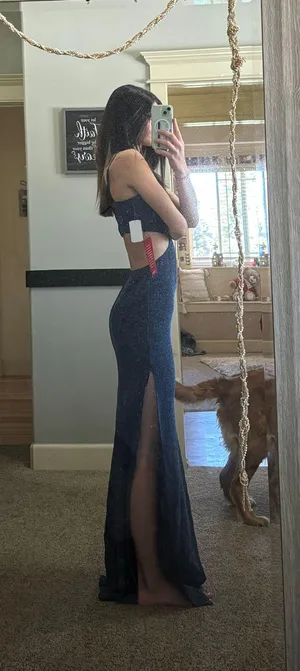 Dillard's Navy Blue Prom Dress thumbnail 1
