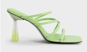 Charles & Keith Mules Women 37 Green Strappy Transparent Heel Trendy Chic Sandal thumbnail 1