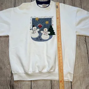 VTG 90s Folk Art Applique Sweatshirt‎ XL Embroidered Snowman Made USA Christmas thumbnail 8