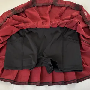 ALO Yoga Legacy Plaid Varsity Tennis Skirt Cranberry Black, S thumbnail 13