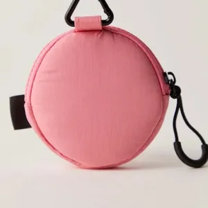 NWOT FREE PEOPLE FP ESSENTIALS ONLY Pink ROSE Round Pouch with Clip thumbnail 2