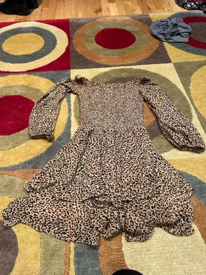 Bardot Leopard Print Animal Print Ruffle Mini Dres Off The Shoulder Smocked XS thumbnail 4