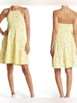 Nordstrom Abound Tiered Halter Dress in Yellow with Strawberries Smocked Back thumbnail 2