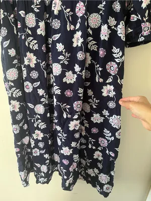 Croft & Barrow Navy Blue Lavender Floral Smocked Square Neck Peasant Midi Dress XL Cottagecore thumbnail 4