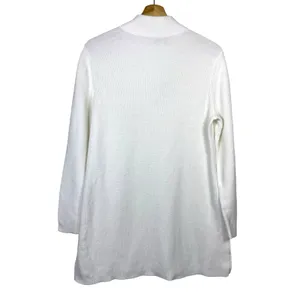 Chicos White Cashmere Cotton Pullover‎ Sweater Sz 2 L High Neck Ribbed Minimal thumbnail 2