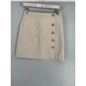Ann Taylor Petite Mini Skirt Beige Textured Side Button A-Line Size 00P XXS thumbnail 2