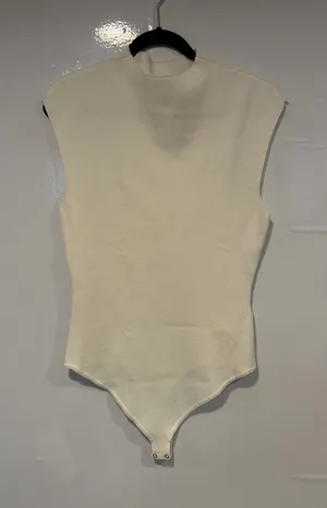 Sleeveless Cream Abercrombie and Fitch Knit Mock Neck Bodysuit thumbnail 1