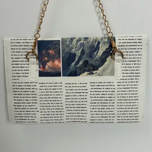 Befet Bay Newspaper Print‎ Envelope Clutch Crossbody Bag Gold Chain White Black thumbnail 4