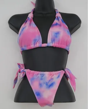 Victoria's Secret Pink Blue‎ Tie Dye Triangle Bikini Set Size Medium thumbnail 1