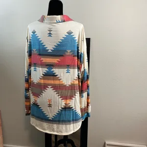 Boho Shacket Tribal Aztec Print Cream Button Collar Pockets Long Sleeve Medium thumbnail 10