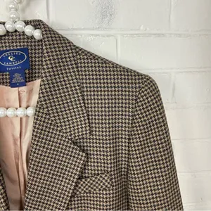 Vintage Chelsea Campbell Petites Brown Houndstooth Wool Blazer Jacket Size 8P thumbnail 6