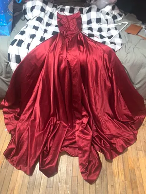 Burgundy Satin Prom Dress thumbnail 5