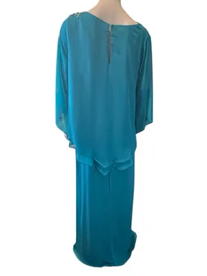 Sleeveless Sheath Maxi Dress w/Chiffon Pull Over Cover Various Sizes Teal NWOT thumbnail 3