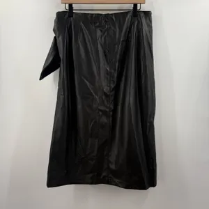 Choosy Skirt SZ Extra Large NWT Black Faux Leather Wrap Midi Bow Tie Waist Vegan thumbnail 4