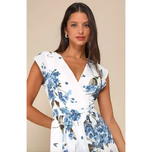 Lulus French Countryside White Floral Print High Low Dress Cocktail Small NWT thumbnail 2