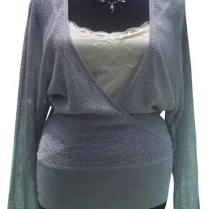 Cache Knit Silver Metallic Peek A Boo Faux Wrap Top New Banded Bottom $98 NWT thumbnail 4